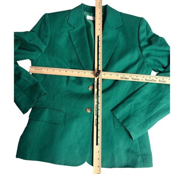 Tahari Linen Blend Blazer Kelly Green Tailored Career Jacket Women 10 - Picture 7 of 9